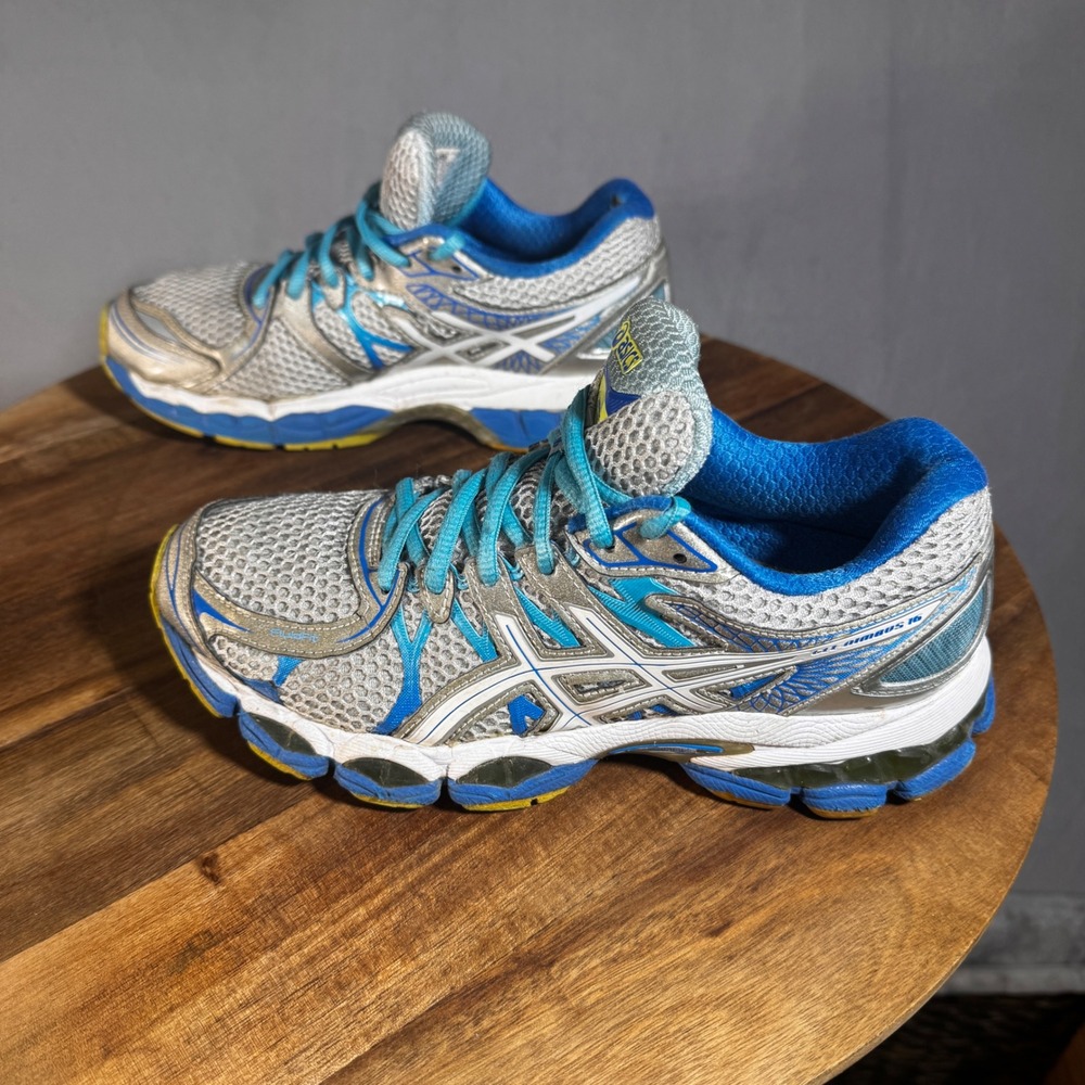 Asics Gel-Nimbus 16 Silver Blue Yellow Running Shoes Womens 6.5 T485N